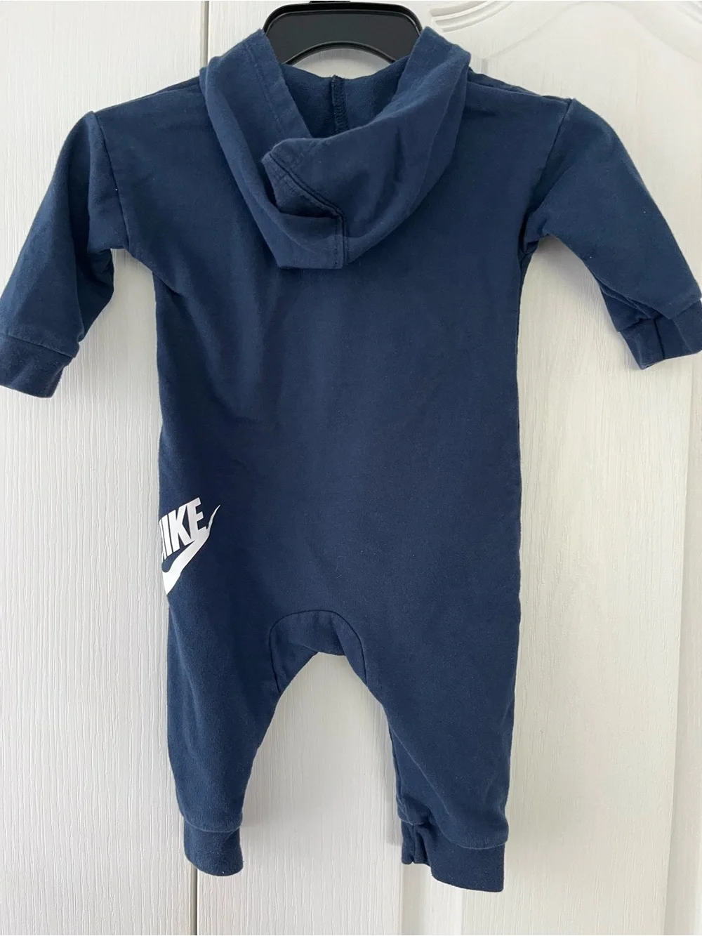 Nike Coverall Boys 9 Months Blue Hooded One-Piece Full Zip Logo Romper